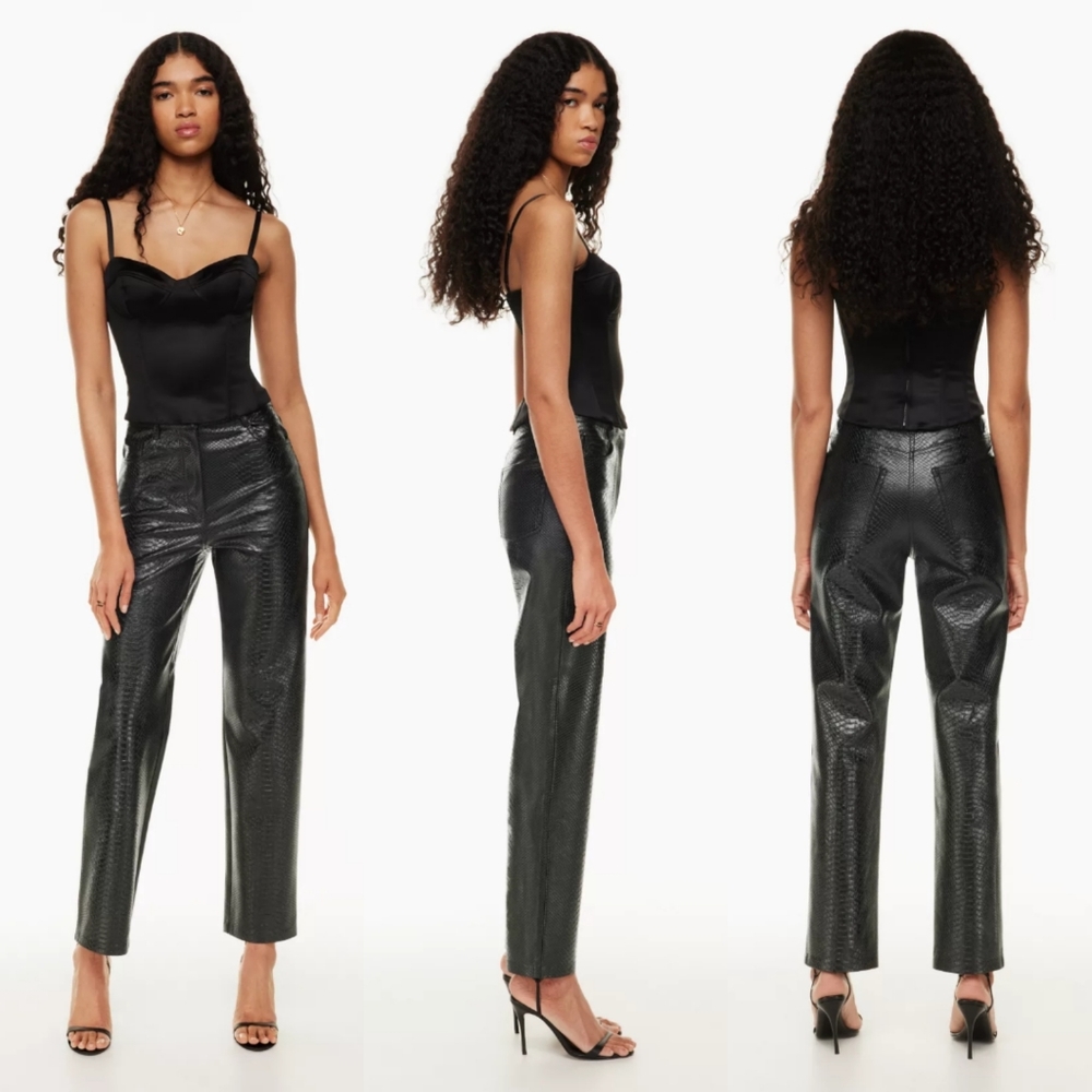 New Aritzia Wilfred The Melina Vegan Leather Pant Black Python - Picture 2 of 11